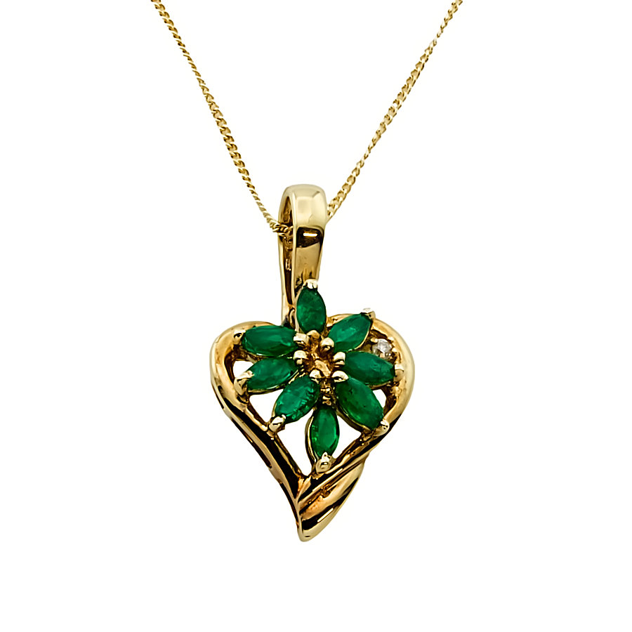 9ct gold Emerald/Diamond Pendant with chain